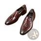 Burgundy Crocodile Embossed Leather Tassel Loafers