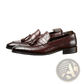 Burgundy Crocodile Embossed Leather Tassel Loafers