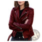 Burgundy Leather Biker Jacket with Silver Zippers