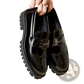 Burgundy Leather Loafers with Buckle and Rubber Sole