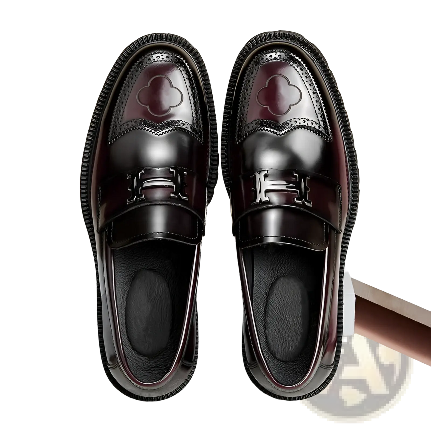 Burgundy Leather Loafers with Buckle and Rubber Sole