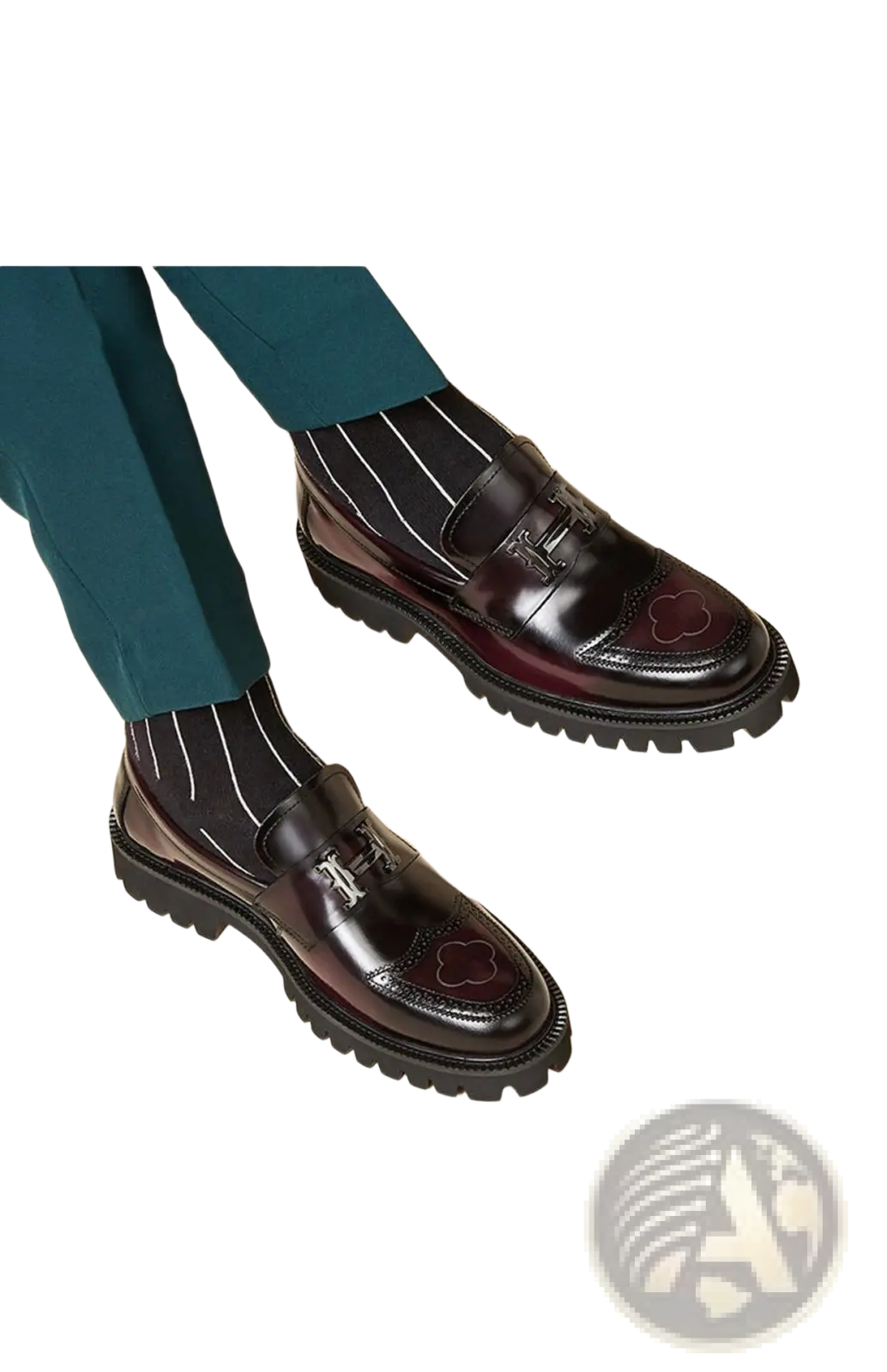 Burgundy Leather Loafers with Buckle and Rubber Sole