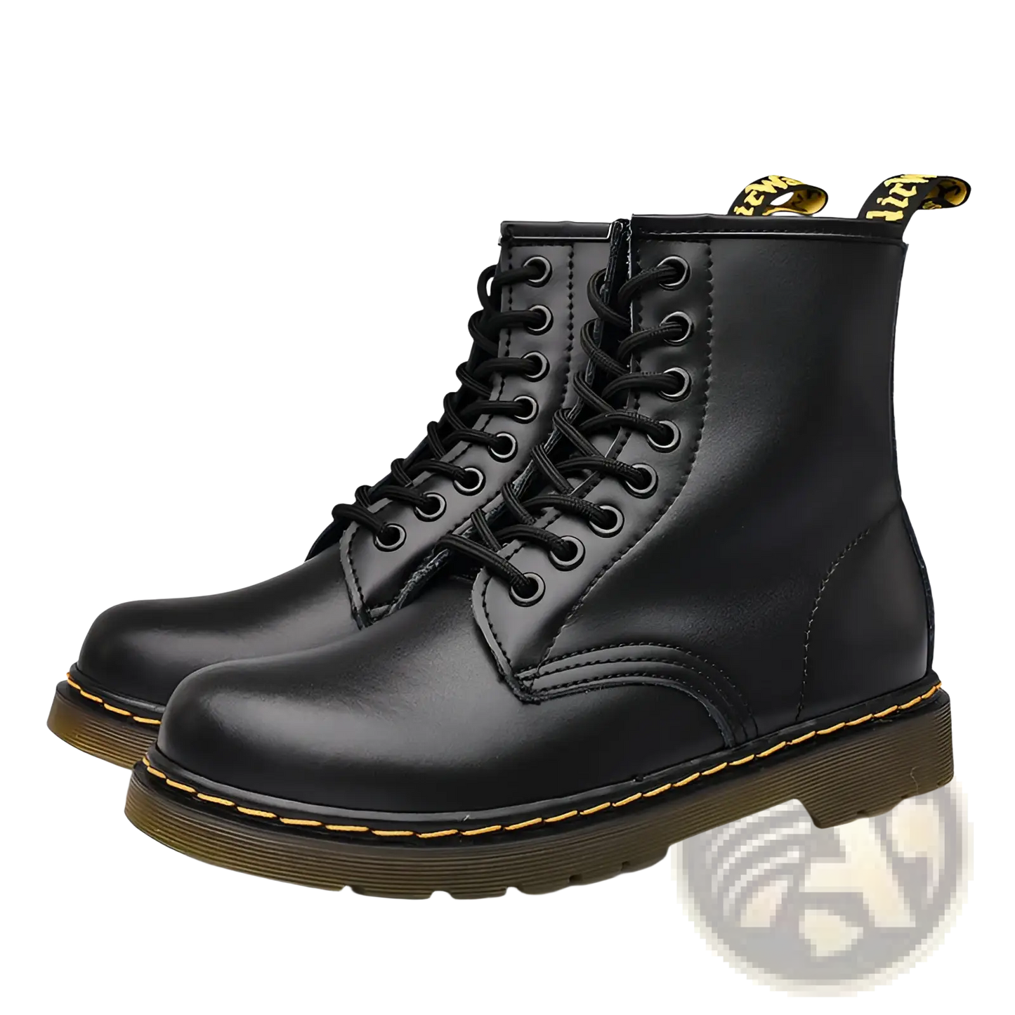 Burgundy Leather Martin Boots with Yellow Stitching