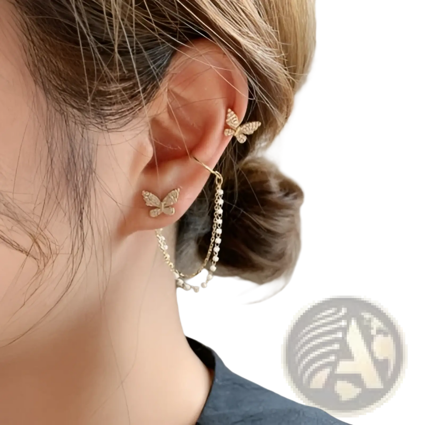 Butterfly and Diamond Alloy Earring and Ear Cuff Set