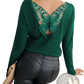 Butterfly Lace Back Ribbed Long Sleeve Top