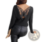 Butterfly Lace Back Ribbed Long Sleeve Top