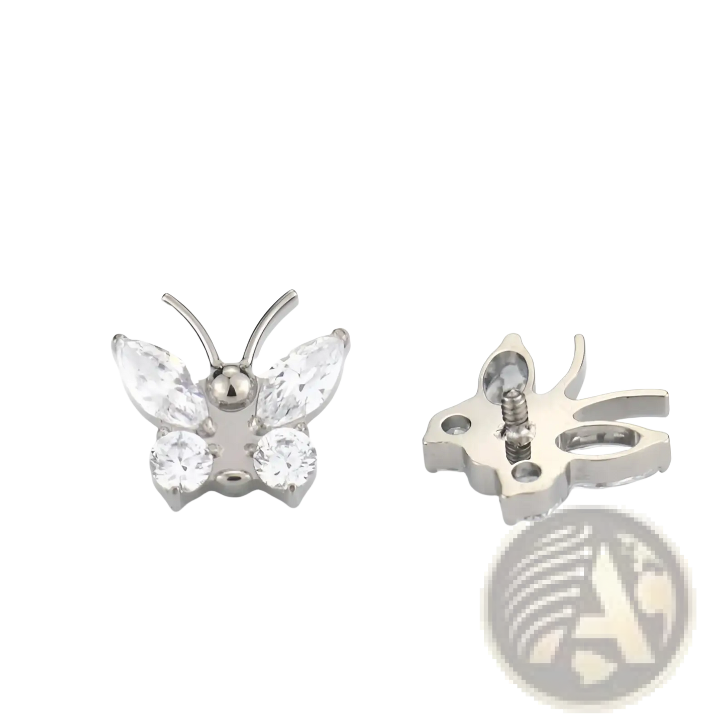 Butterfly Zircon Crystal Titanium Flat Back Stud Earrings