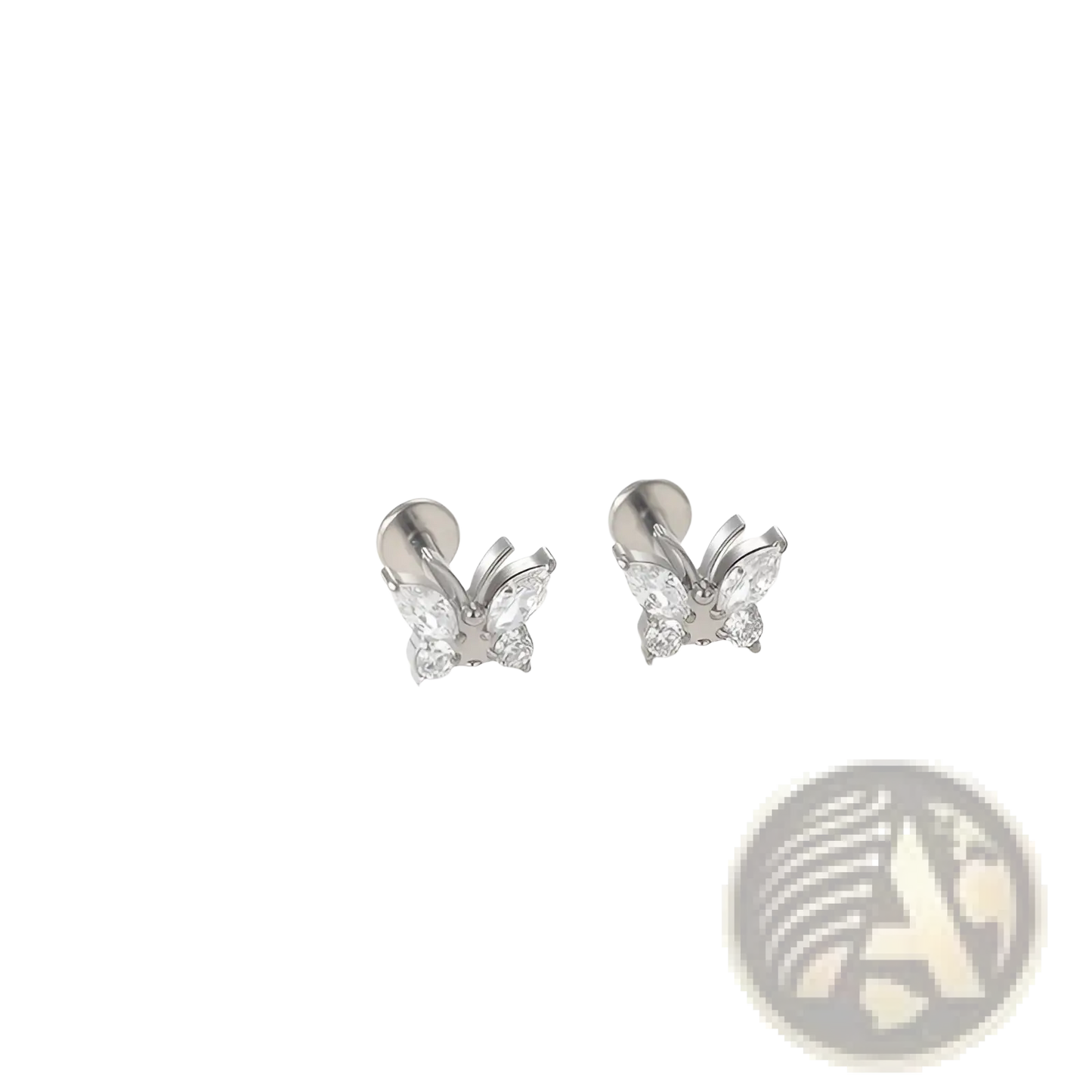 Butterfly Zircon Crystal Titanium Flat Back Stud Earrings