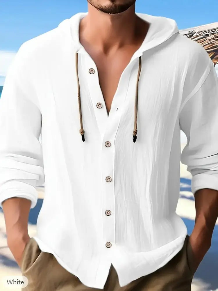 Men's Light Blue Textured Hooded Button Down Shirt