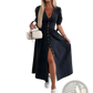 Button Front Denim Midi Dress with Puff Sleeves