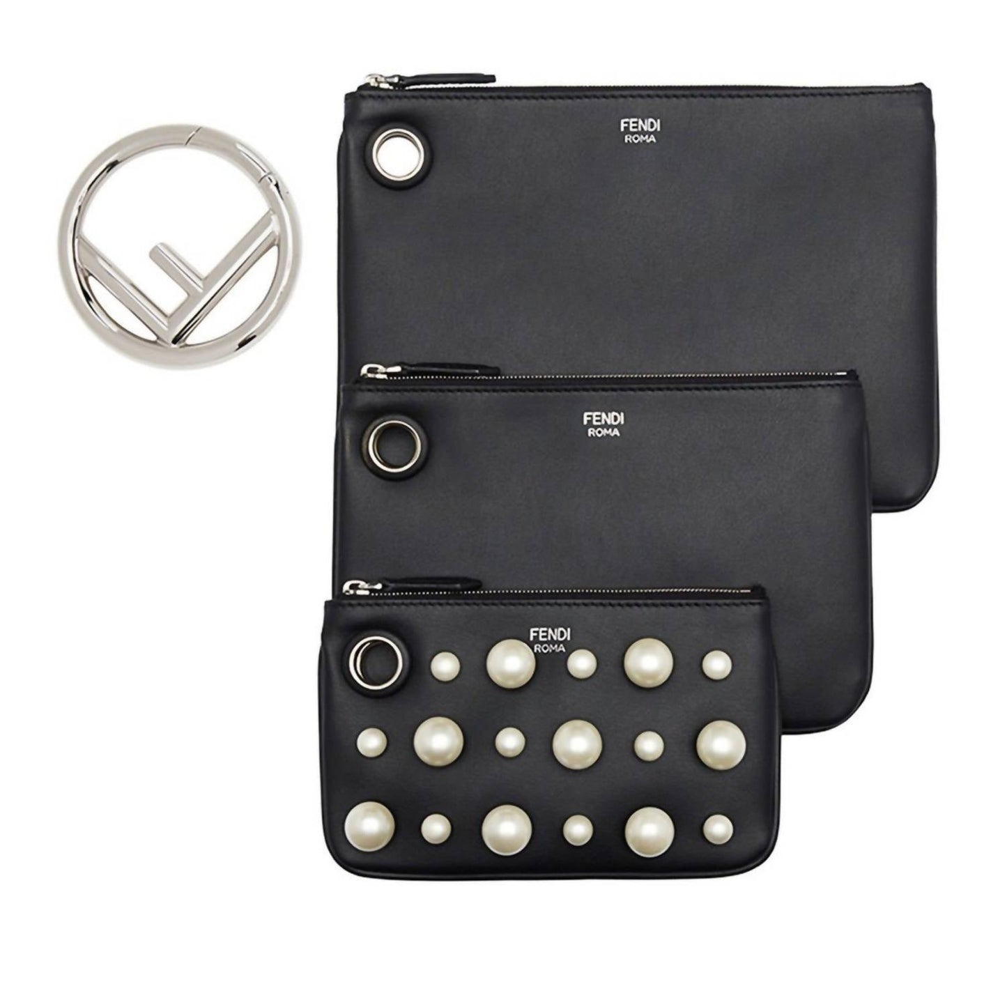 Fendi - Women's Leather Pearl Studded Triplette Multi Clutch Handbag