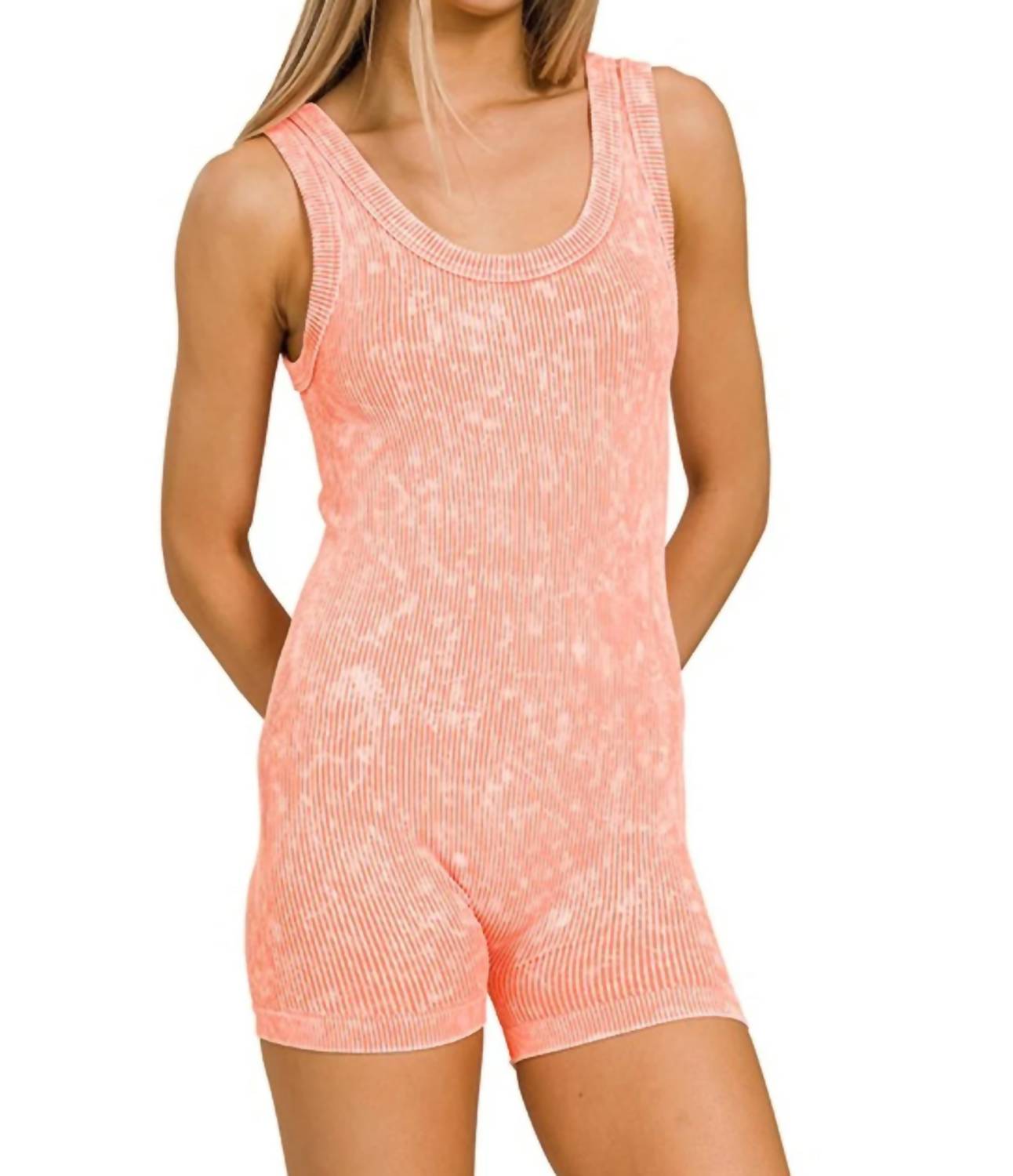 Zenana - Stone Washed Ribbed Seamless Romper