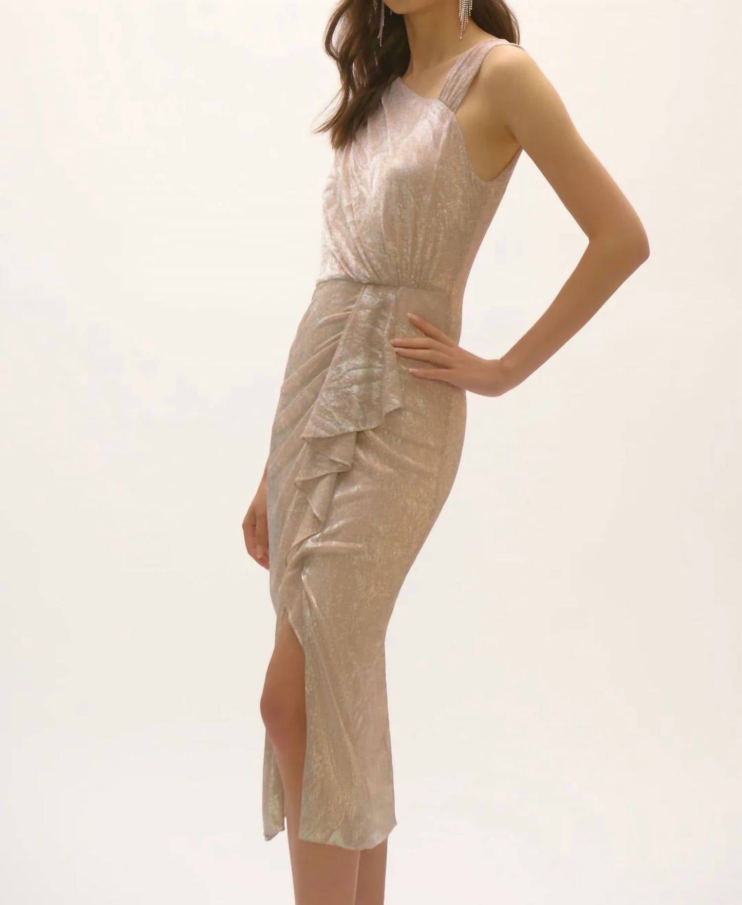 Joseph Ribkoff - Foiled Asymmetric Draped Neckline Dress