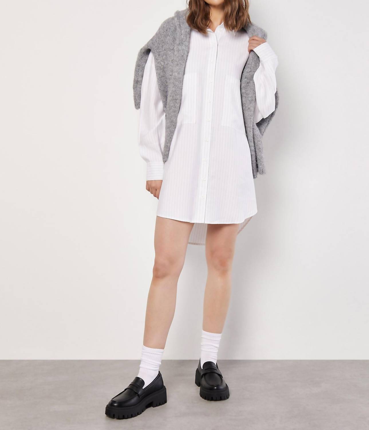 Apricot - Pinstripe Oversized Shirt Dress