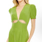 Mac Duggal - Plunge Neck Puff Sleeve Cut Out Gown