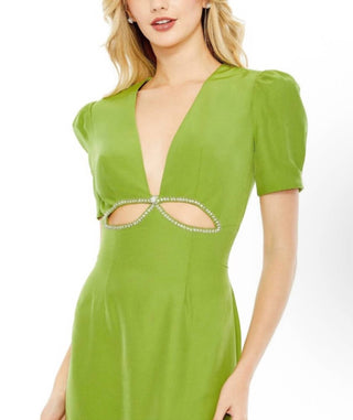 Mac Duggal - Vestido com decote profundo e mangas bufantes recortadas