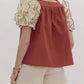 Entro - brick blouse with white ruffle