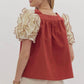 Entro - brick blouse with white ruffle
