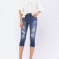 Judy Blue - Mid-rise Contrast Patch Skinny Capri Jeans - Plus Size