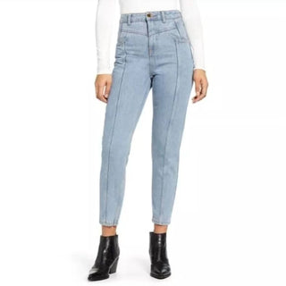 Topshop - Calça jeans mom Yoke Bleach cintura alta lavagem clara
