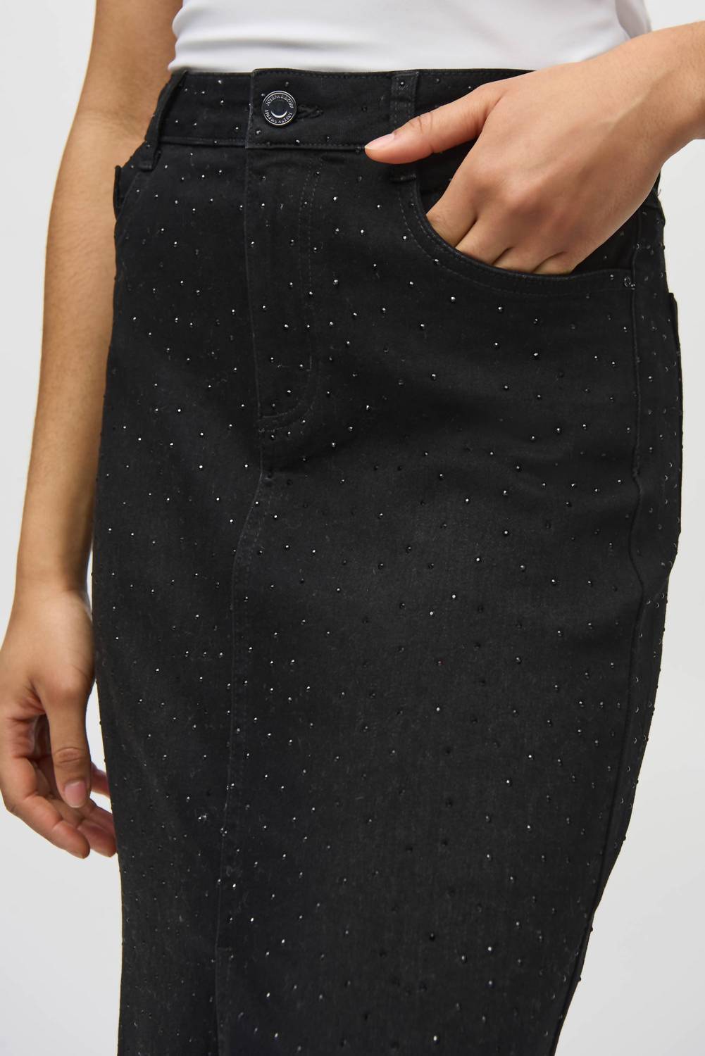 Joseph Ribkoff - Classic Denim Pencil Skirt With Rhinestones