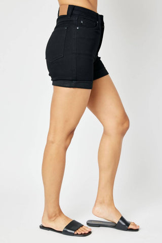Judy Blue - Shorts de cintura alta com controle de barriga e punhos, sem desgaste