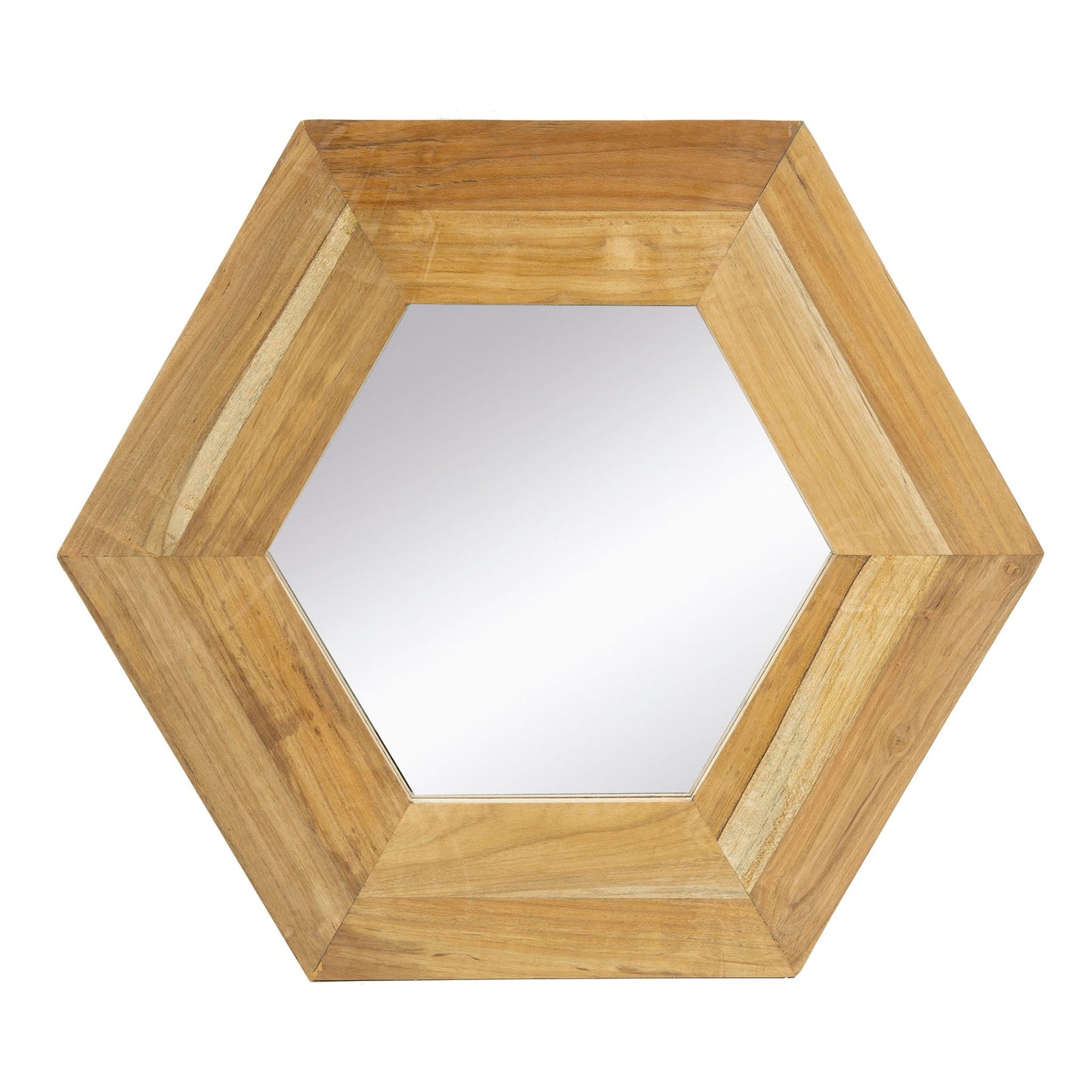Hexagon Mirror With Natural Wood Frame