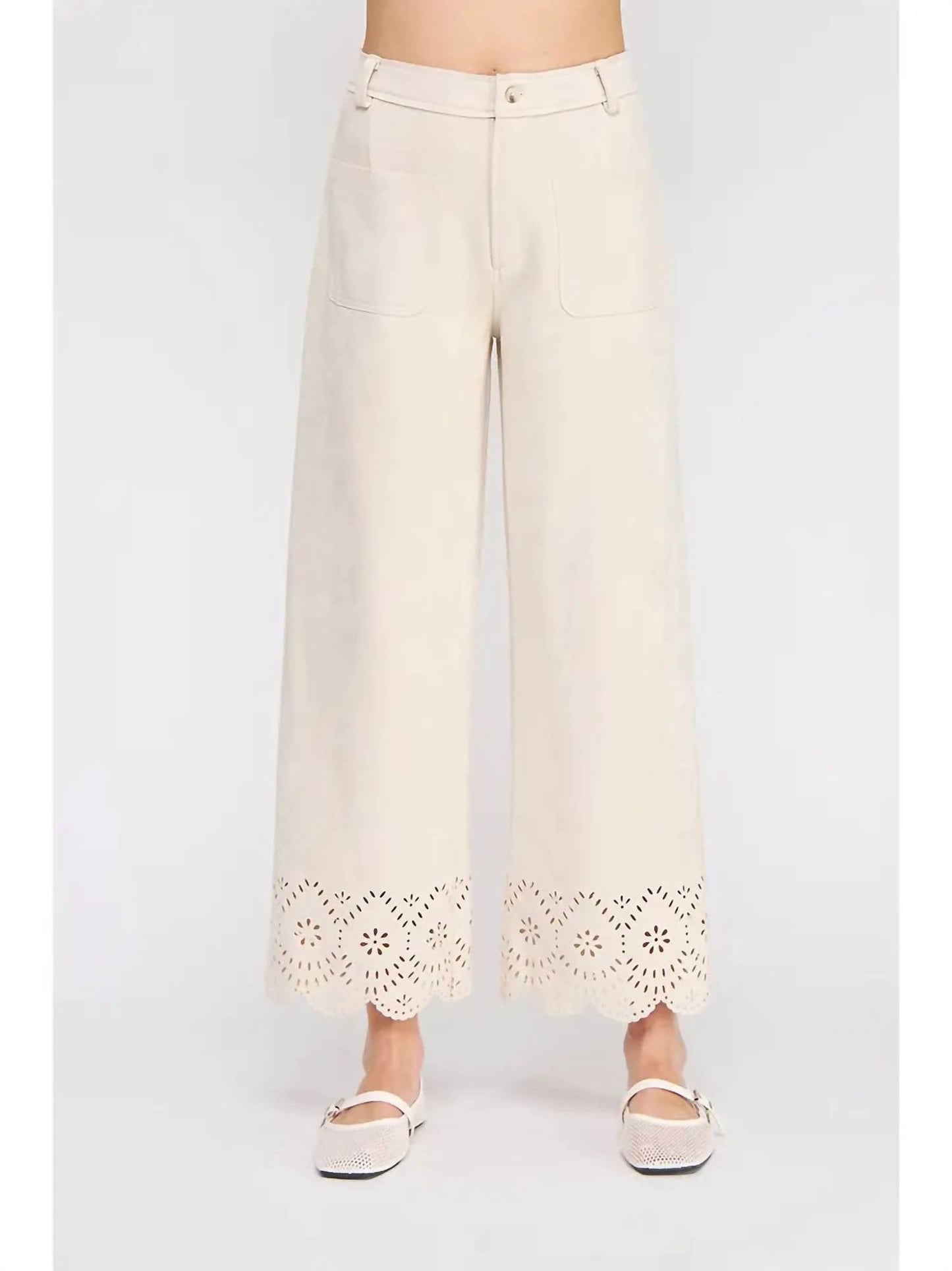 Allie Rose - Suede Laser Cut Wide Leg Pants