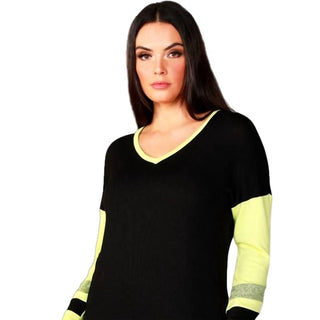 French Kyss - Blusa Color Block com Decote em V e Listra