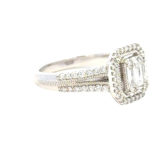Aamiaa - Anel de noivado duplo com diamante natural de 0,66 quilates e corte esmeralda - Tamanho 6,5