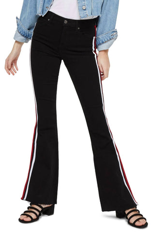 Topshop - Calça jeans flare Jamie Moto cintura alta com listras laterais