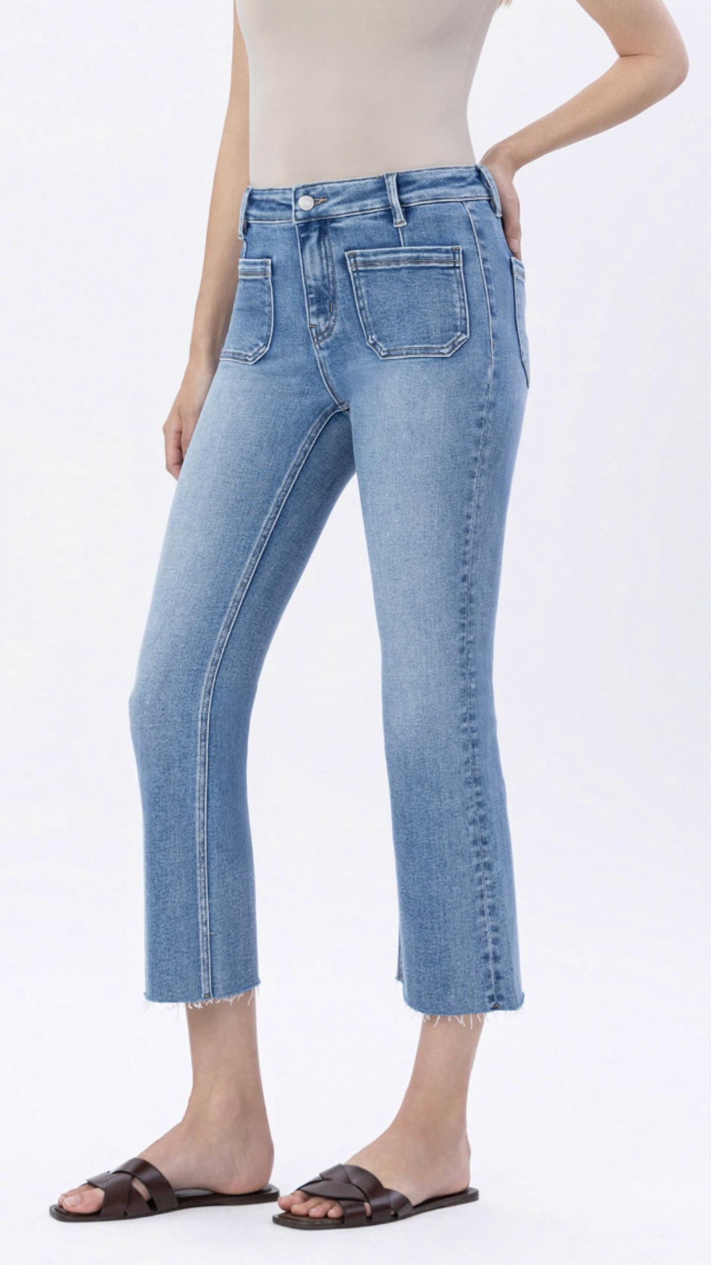 Lovervet - High Rise Patch Pocket Kick Flare Jean