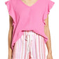 Caslon Women's V Neck Ruffle Sleeve Cotton Top - Pink Ibis
