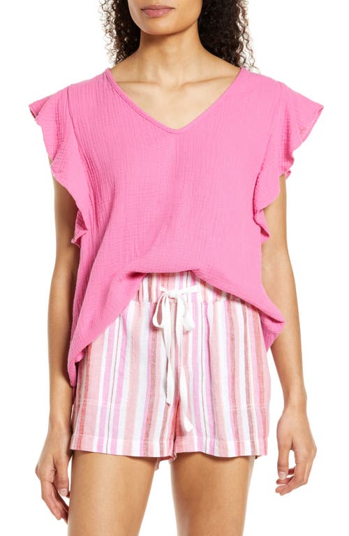 Caslon V Neck Ruffle Sleeve Top - Pink Ibis