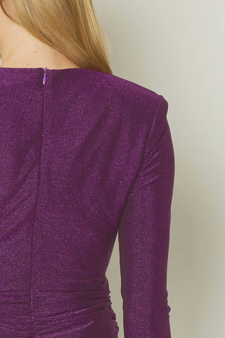 Entro - Glittery V-Neck Long Sleeve Mini Dress