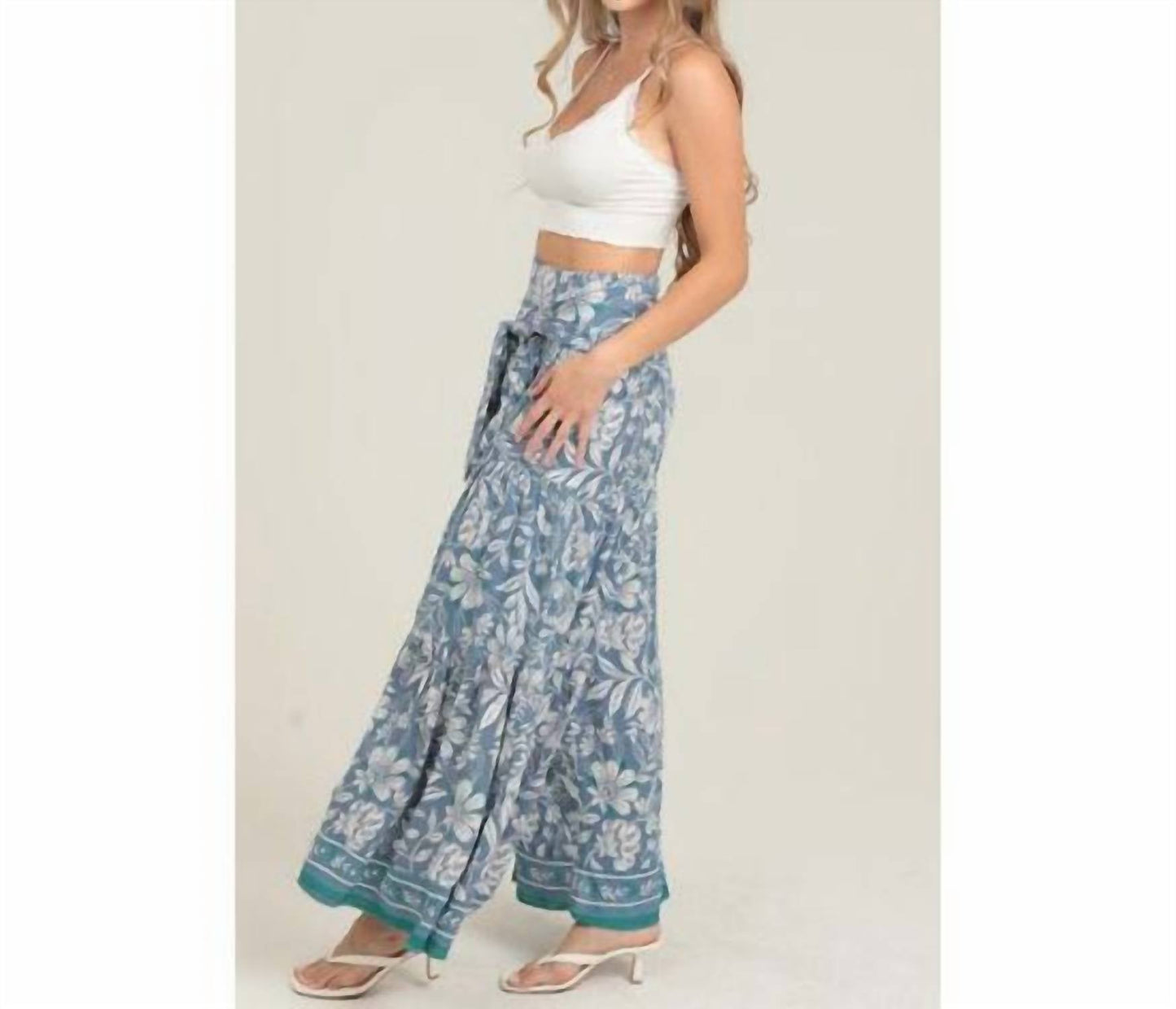 Angie - Boho Tie Waist Wide Leg Pants