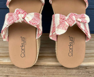 Corkys Footwear - Sandália feminina com salto anabela e amarração