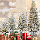 4.5FT Flocked Christmas Tree with Pot Base and LED Lights