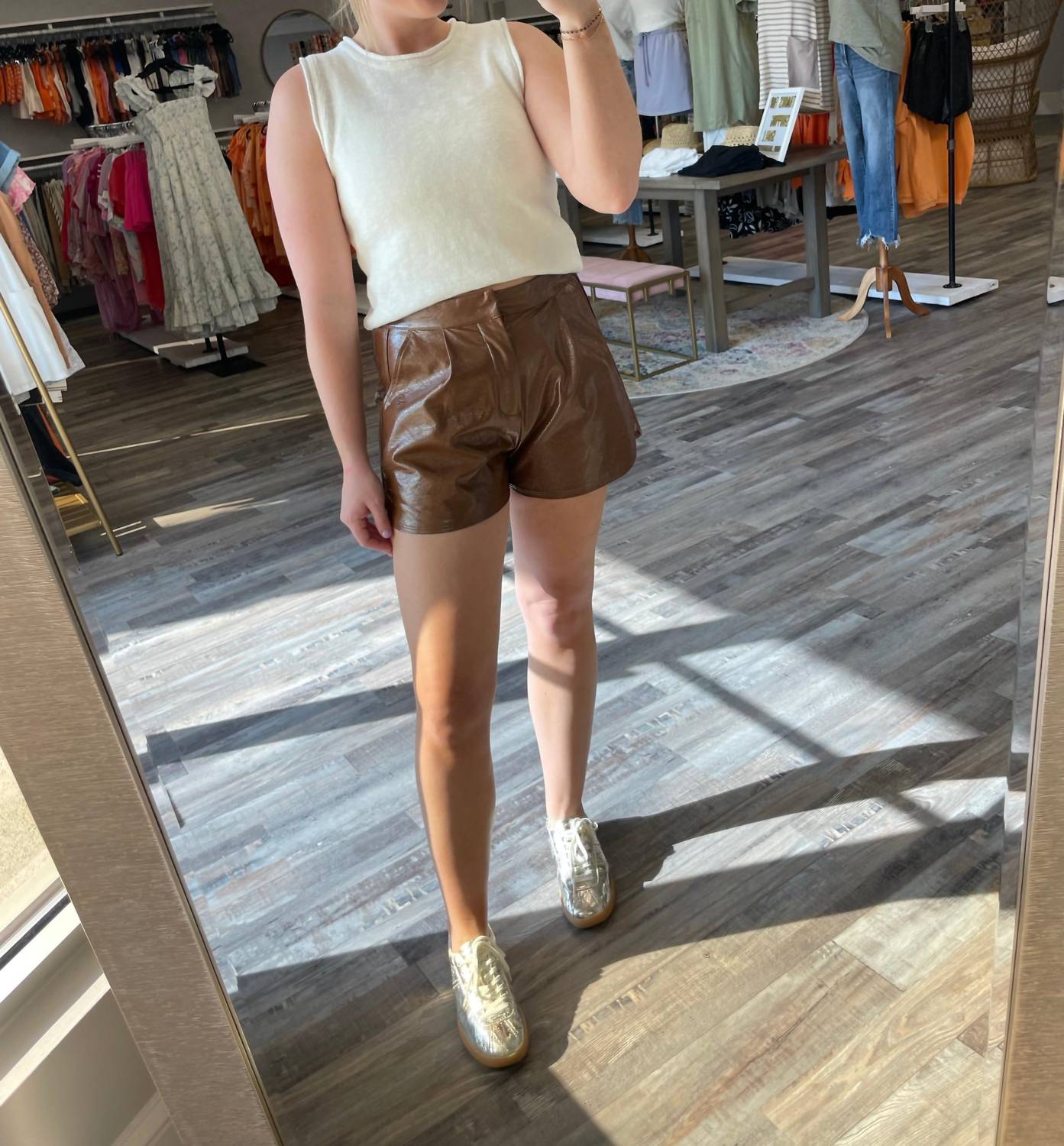 Entro - High Waisted Leather Shorts