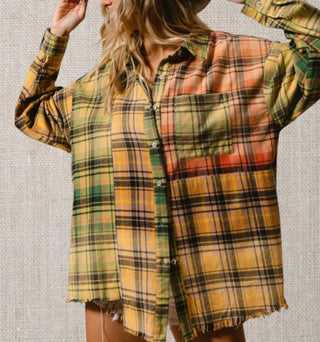 Bibi - Camisa xadrez com bainha desfiada