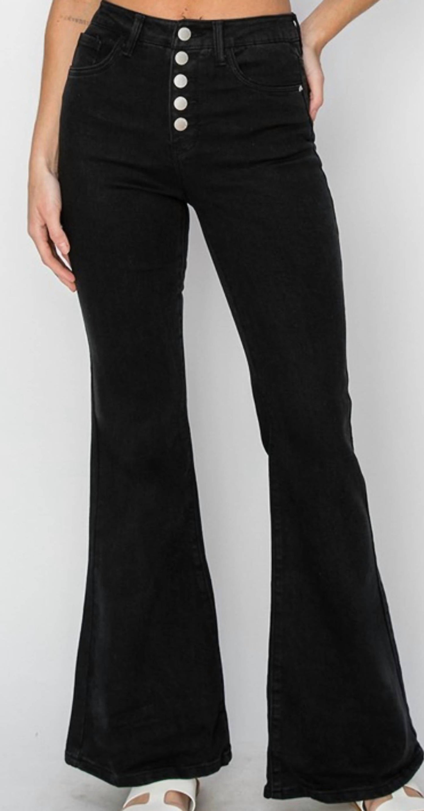 Risen - Women's High Rise Button Fly Flare Jeans
