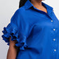 The Curve La - Plus Size Pleated Ruffle Sleeve Shirt Top