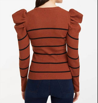 7 For All Mankind - Blusa de manga comprida com ombro bufante e gola redonda