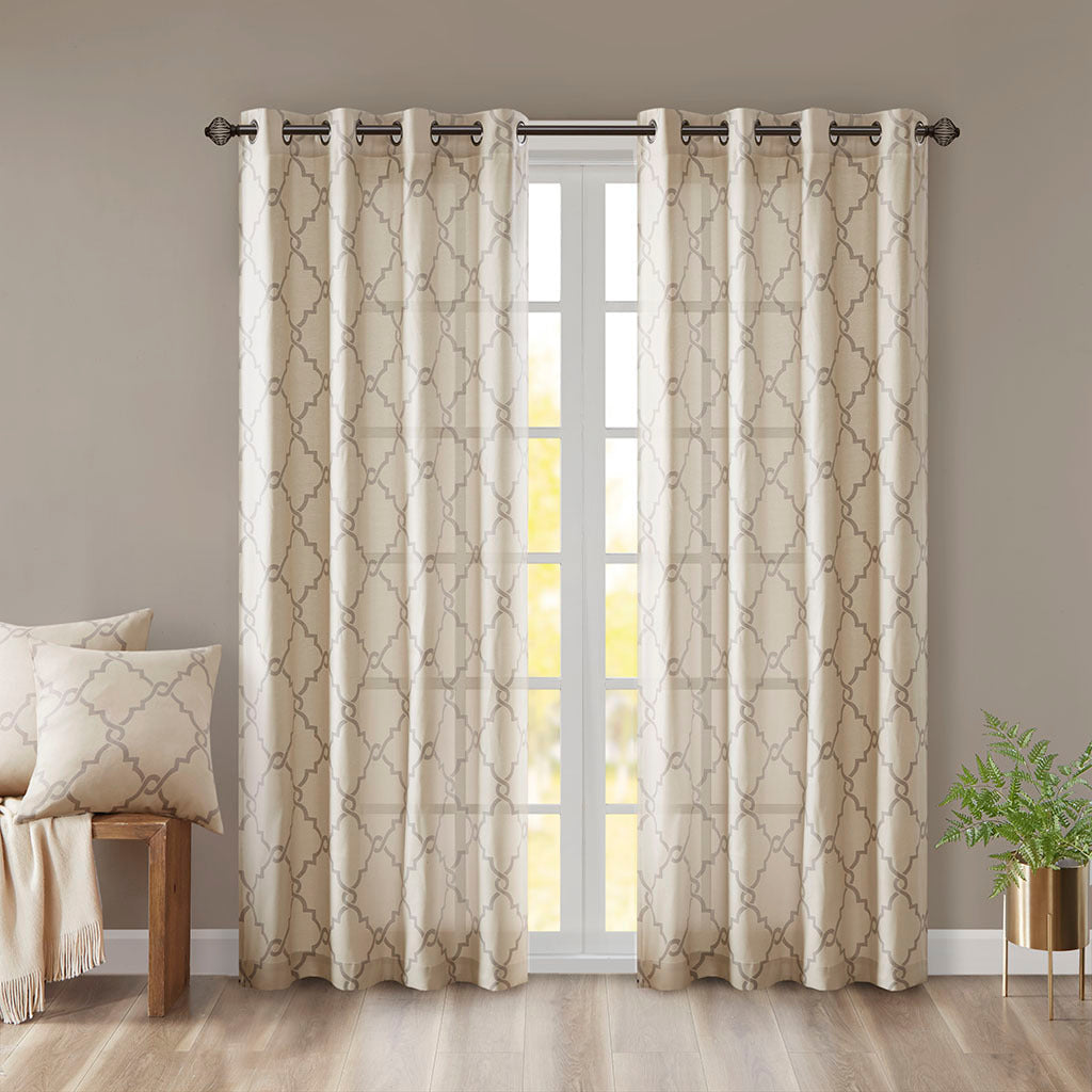 Fretwork Print Grommet Top Window Curtain Panel (One Panel)