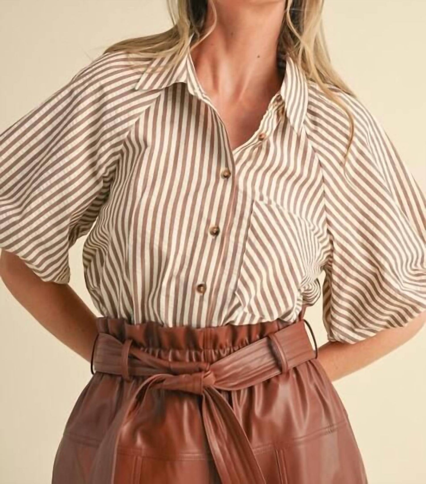 &Merci - Bubble Sleeves Striped Blouse