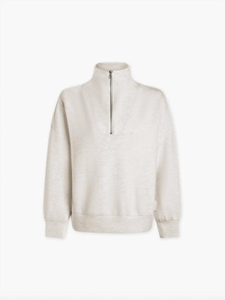 Varley - Moletom Hawley Half Zip Marfim Marrom Manchado