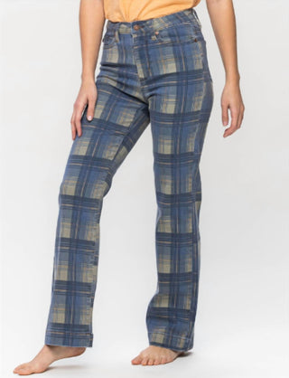 Judy Blue - High Waist Plaid Vintage Look Straight Leg Jeans