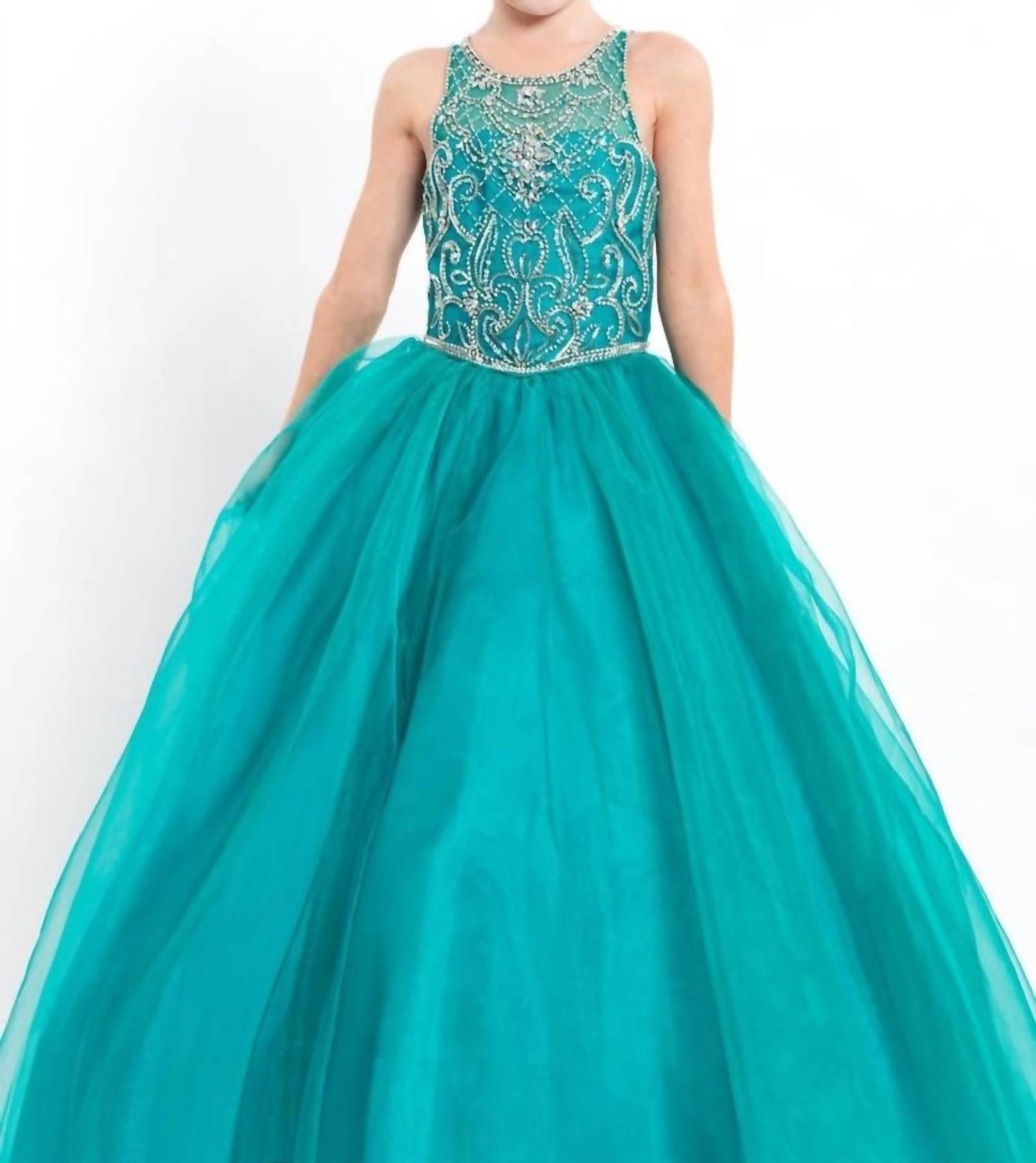 Rachel Allan - Halter Beaded Organza Pageant Ball Gown