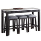 Necalli Marble Top Weathered 4 Piece Pack Counter Height Table Set - Espresso