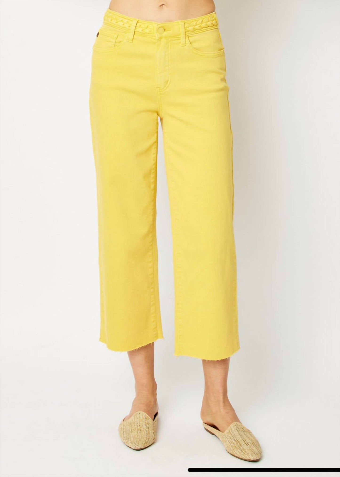 Judy Blue - High-waist Garment Dyed Braided Crop Jeans
